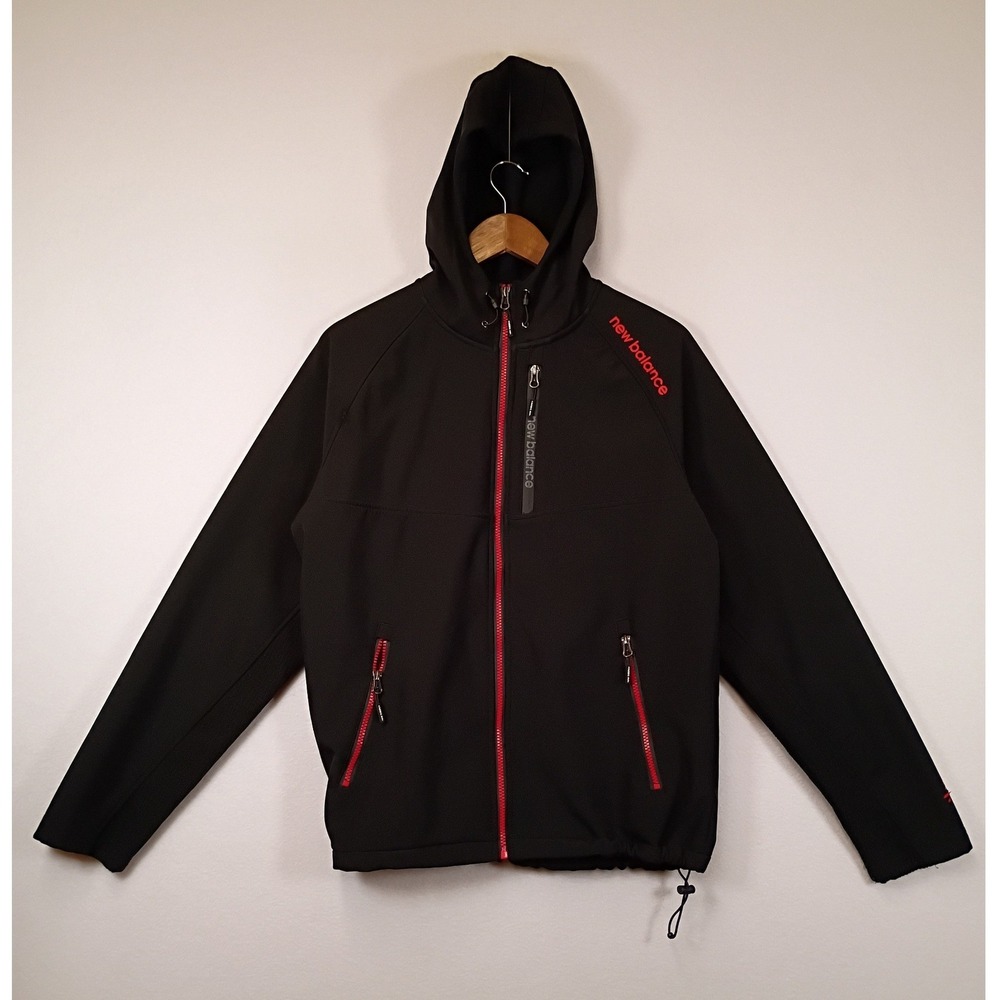 Gorpcore New Balance Mens Small Black Red Softshell Hooded Jacket RN130893